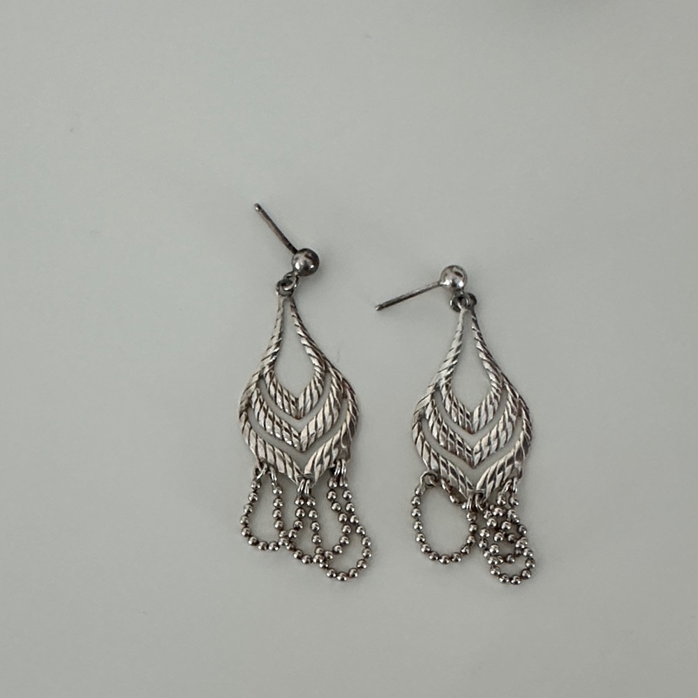 Silver-real- Dangle Teardrop Chain Fringe Earrings